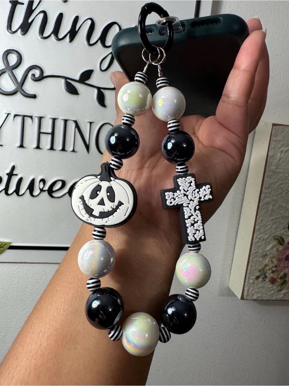 Halloween Pumpkin and Cross Charm Phone/Key/Bag Chain #P569